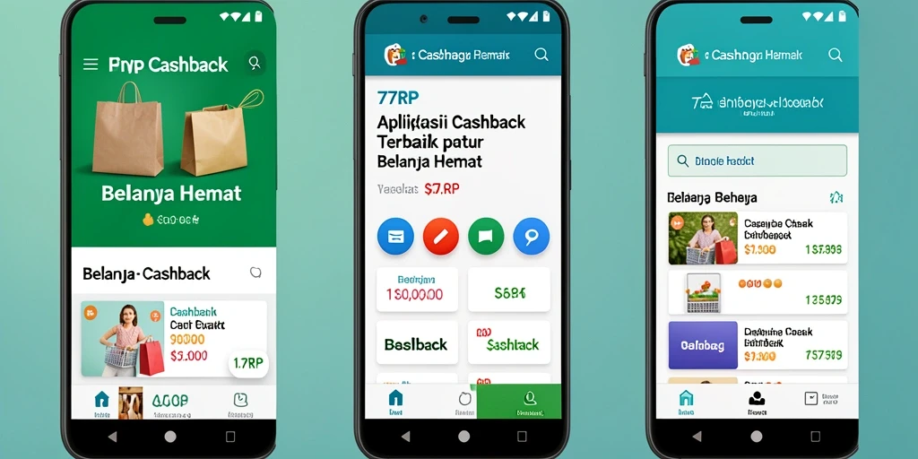 Antarmuka aplikasi 77RP menampilkan fitur cashback menarik untuk belanja.