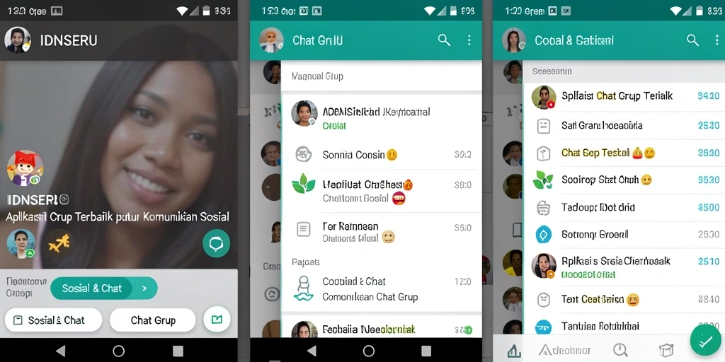 Antarmuka aplikasi IDNSERU dengan berbagai fungsi Chat Grup.