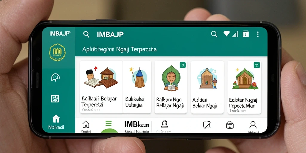Tampilan antarmuka IMBAJP yang ramah pengguna untuk belajar ngaji.