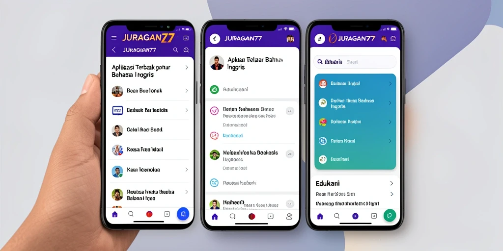 Tampilan antarmuka aplikasi JURAGAN77 untuk belajar Bahasa Inggris yang user-friendly.