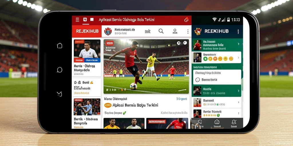Antarmuka aplikasi REJEKIHUB menampilkan berita olahraga bola terkini dengan jelas.